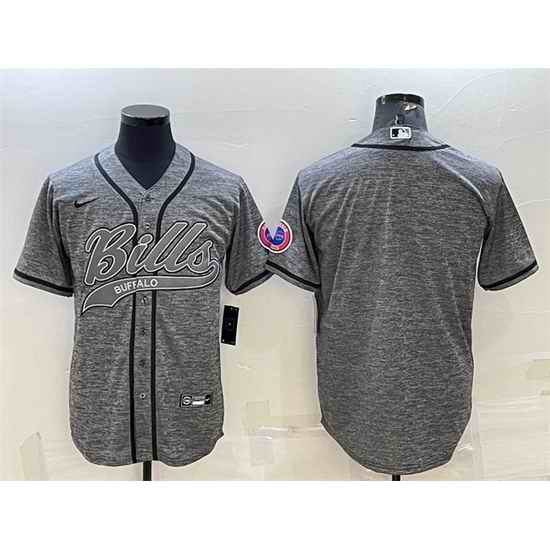 Men Buffalo Bills Blank Grey With Patch Cool Base Stitched Baseball Jersey
