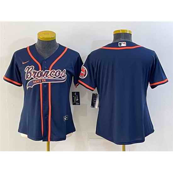 Women Denver Broncos Blank Navy With Patch Cool Base Stitched Baseball Jersey
