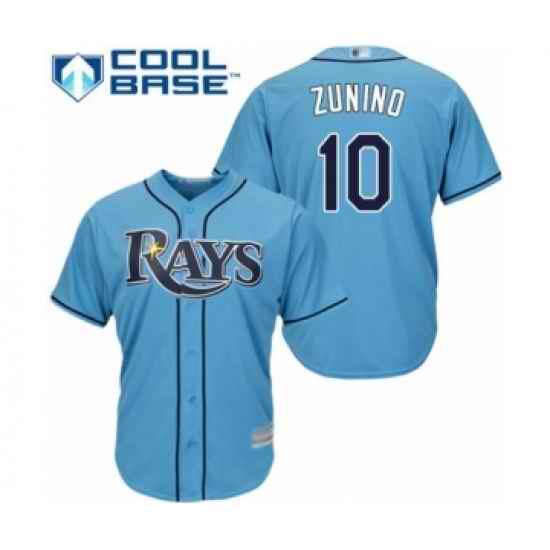 Youth Tampa Bay Rays #10 Mike Zunino Authentic Light Blue Alternate #2 Cool Base Baseball Player Jersey