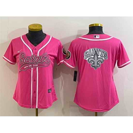 Women New Orleans Saints Pink Team Big Logo With Patch Cool Base Stitched Baseball Jersey