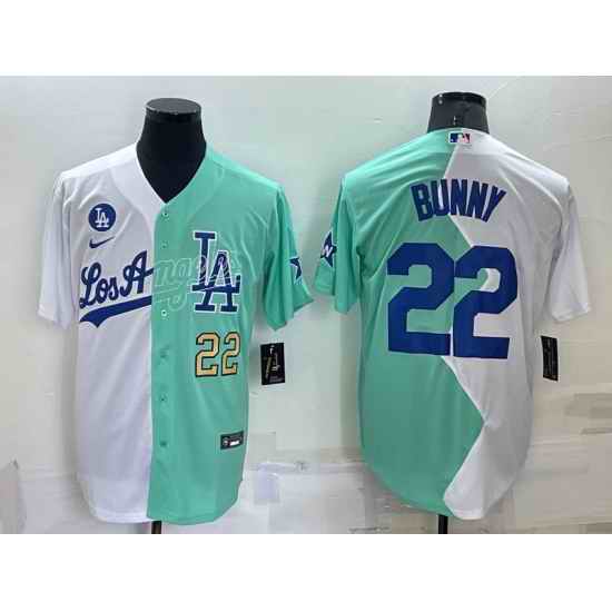 Men Nike Los Angeles Dodgers #22 Bad Bunny 2022 All Star White Green Cool Base Stitched Baseball Jerseys