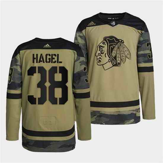 Men Chicago Blackhawks #38 Brandon Hagel 2022 Camo Military Appreciation Night White Stitched jersey