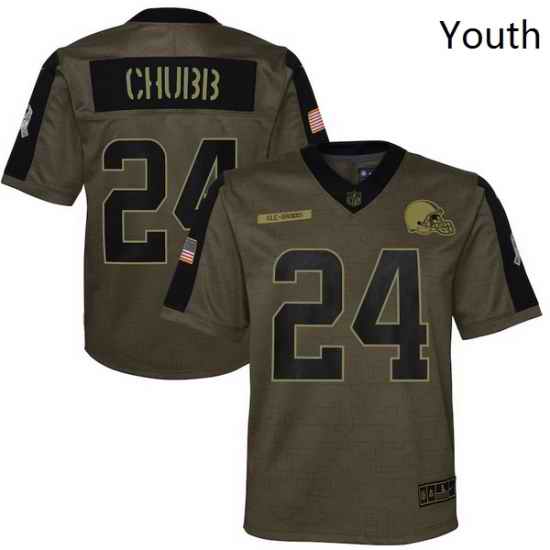 Youth Cleveland Browns Nick Chubb Nike Olive 2021 Salute To Service Game Jersey