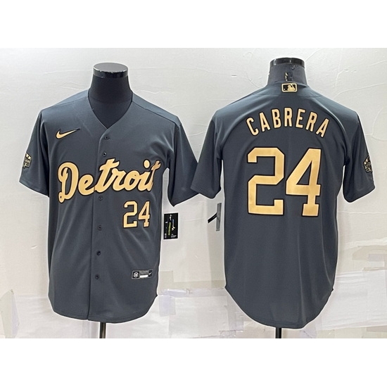 Men Detroit Tigers #24 Miguel Cabrera 2022 All Star Charcoal Cool Base Stitched Jersey
