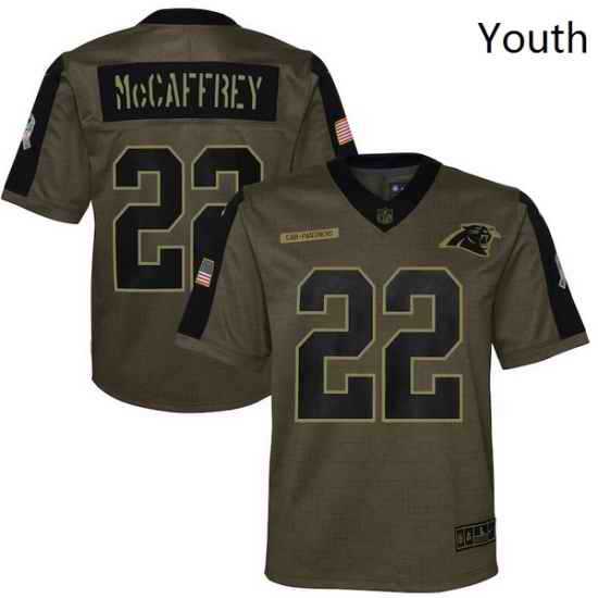 Youth Carolina Panthers Christian McCaffrey Nike Olive 2021 Salute To Service Game Jersey