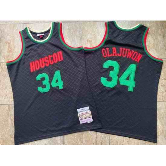 Houston Rockets #34 Hakeem Olajuwon Black 1993 94 Hardwood Classics Jersey