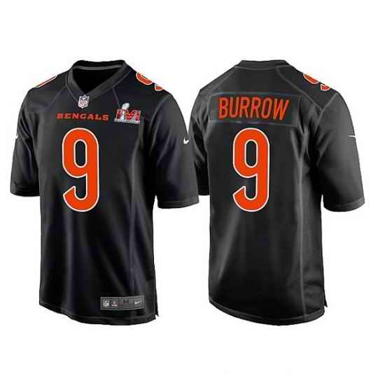 Men Cincinnati Bengals #9 Joe Burrow 2022 Black Super Bowl LVI Game Stitched Jersey