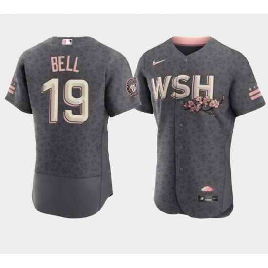 Men Washington Nationals #19 Josh Bell 2022 Grey City Connect Cherry Blossom Flex Base Stitched MLB jersey