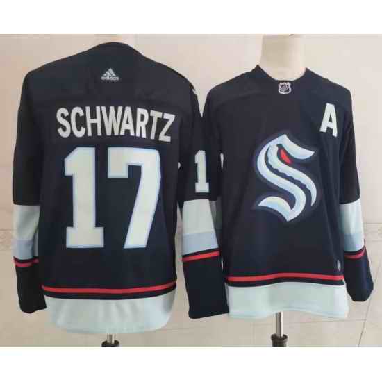 Men Seattle Kraken #17 Jaden Schwartz Navy Blue Adidas Stitched NHL Jersey