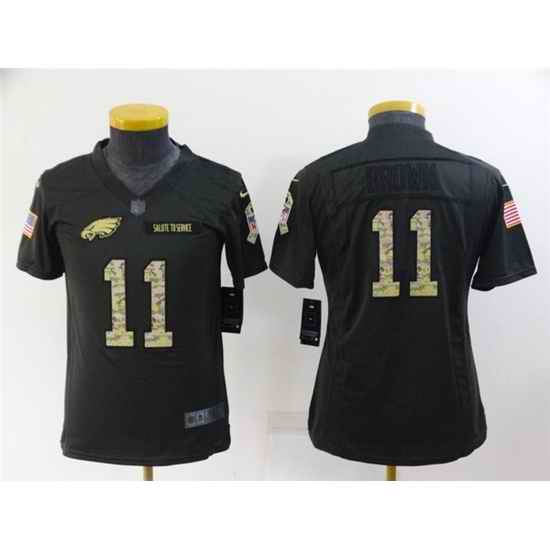 Youth Philadelphia Eagles #11 A  J  Brown Black Salute To Service Stitched Football Jersey