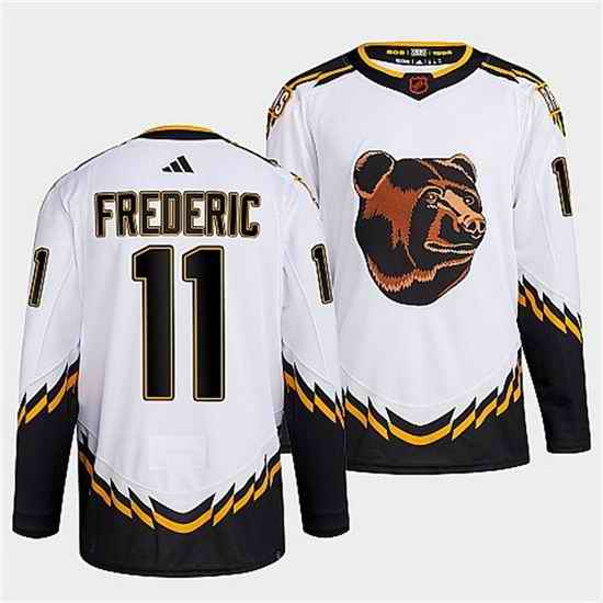 Men Boston Bruins #11 Trent Frederic White 2022 Reverse Retro Stitched Jersey