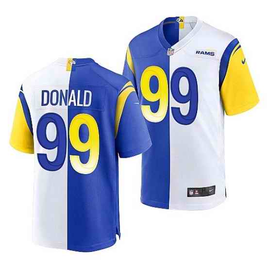 Men Los Angeles Rams #99 Aaron Donald Royal White Split Stitched Football Jerse