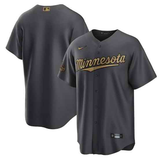Men Minnesota Twins Blank 2022 All Star Charcoal Cool Base Stitched Baseball Jersey