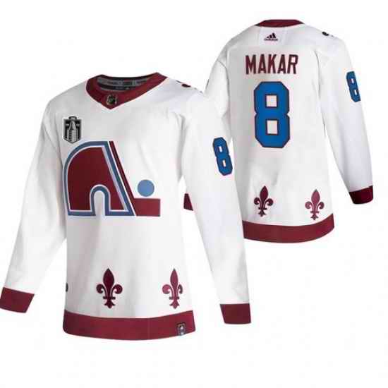 Men Colorado Avalanche #8 Cale Makar White 2022 Stanley Cup Final Patch Reverse Retro Stitched Jersey