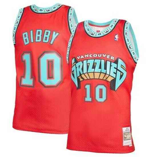 Men Adidas Memphis Grizzlies #10 Mike Bibby Authentic Red Throwback NBA Jersey