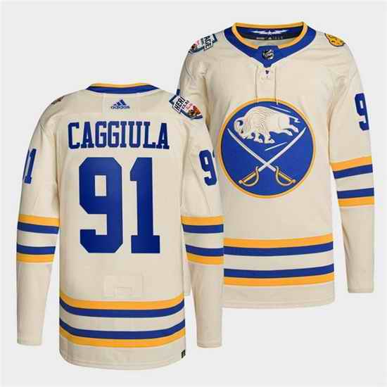 Men Buffalo Sabres #91 Drake Caggiula 2022 Cream Heritage Classic Stitched jersey