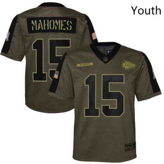 Youth Kansas City Chiefs Patrick Mahomes Nike Olive 2021 Salute To Service Game Jersey