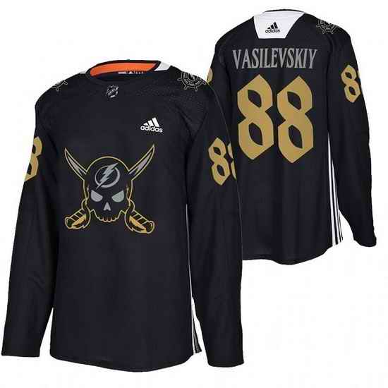 Men Tampa Bay Lightning #88 Andrei Vasilevskiy Black Gasparilla Inspired Pirate Themed Warmup Stitched jersey