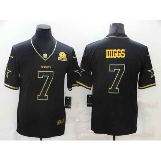 Men Dallas Cowboys #7 Trevon Diggs Black 60th Seasons Patch Golden Edition Stitched NFL Nike Limited Jersey