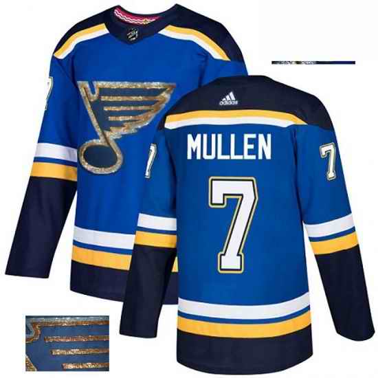 Mens Adidas St Louis Blues #7 Joe Mullen Authentic Royal Blue Fashion Gold NHL Jersey