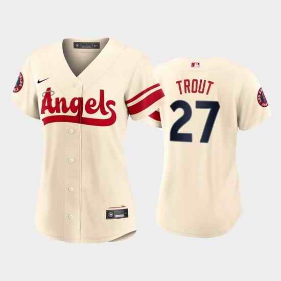 Women Los Angeles Angels #27 Mike Trout 2022 Cream City Connect Stitched Baseball Jersey 28Run Small 2