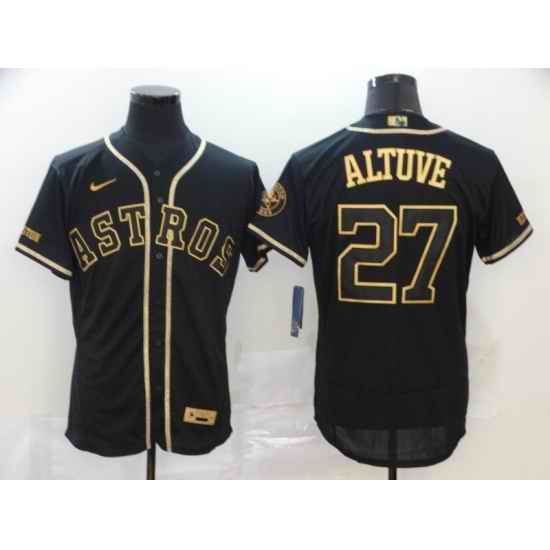 Men Houston Astros #27 Jose Altuve 2020 Black Golden Flex Base Stitched MLB Jersey