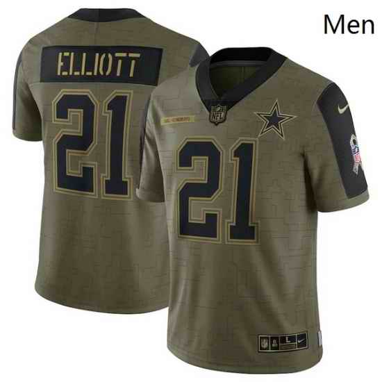 Men's Dallas Cowboys Ezekiel Elliott Nike Olive 2021 Salute To Service Limited Player Jersey