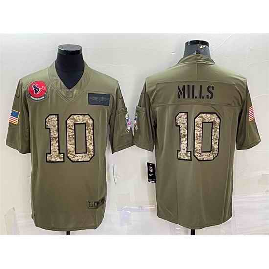 Men Houston Texans #10 Davis Mills Olive Camo Salute To Service Limited Stitched Jersey