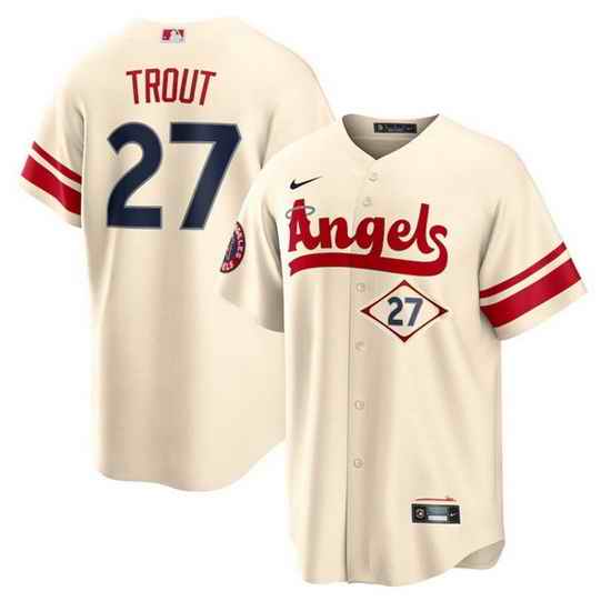 Men Los Angeles Angels #27 Mike Trout 2022 Cream City Connect Cool Base Stitched Jersey
