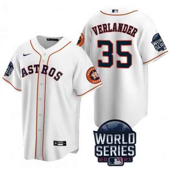 Men Houston Astros #35 Justin Verlander 2021 White World Series Cool Base Stitched Baseball Jersey