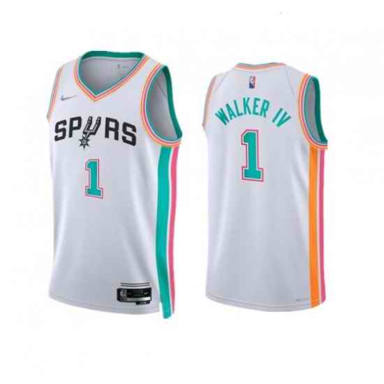 Men San Antonio Spurs #1 Lonnie Walker IV 2021 22 White City Edition Stitched Jersey