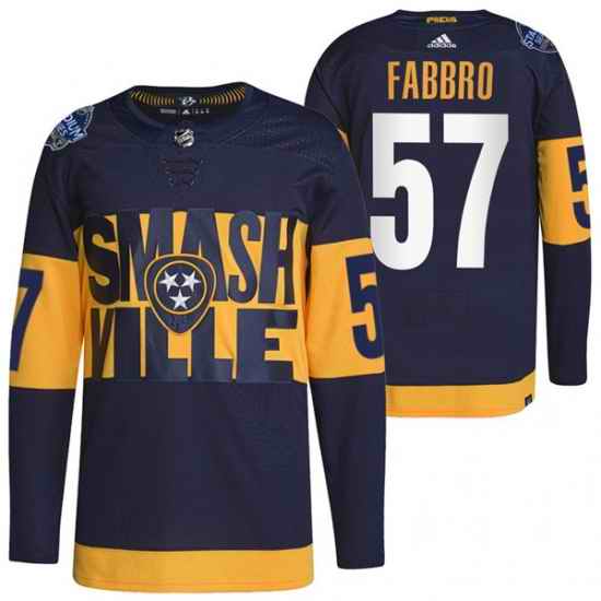 Men Nashville Predators #57 Dante Fabbro 2022 Navy Stadium Series Breakaway Player Stitched Jersey