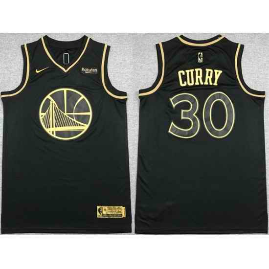 Men Golden State Warriors #30 Stephen Curry Black Gold Stitched Jersey