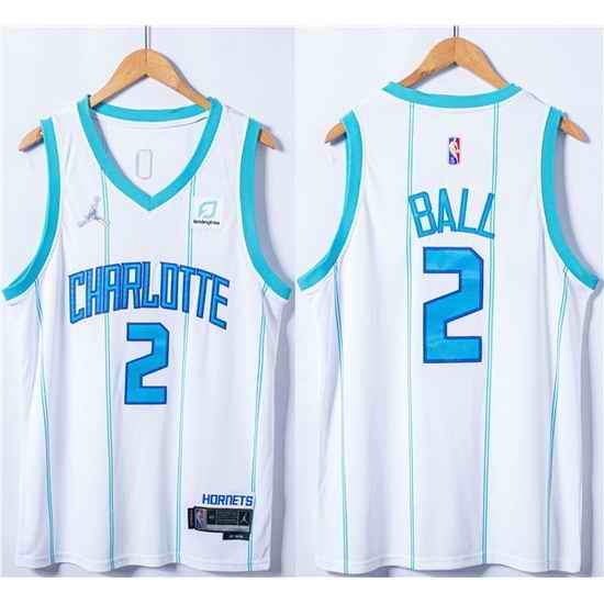 Men Charlotte Hornets #2 LaMelo Ball White 75th Anniversary Stitched NBA Jersey