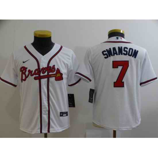 Youth White Atlanta Braves #7 Dansby Swanson Cool Base MLB Stitched Jersey