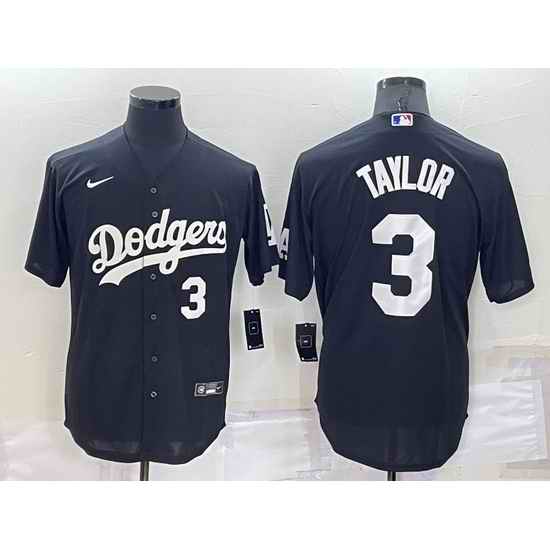 Men Los Angeles Dodgers #3 Chris Taylor Black Cool Base Stitched Baseball Jerseyys