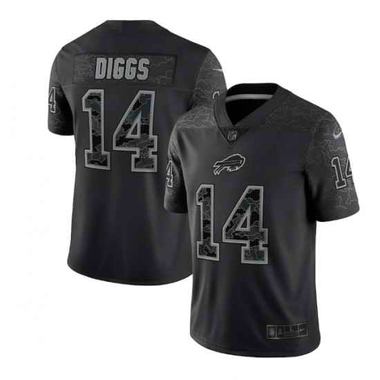 Men Buffalo Bills #14 Stefon Diggs Black Reflective Limited Stitched Football Jersey