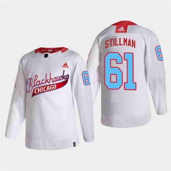 Men Chicago Blackhawks #61 Riley Stillman 2022 Community Night White Stitched jersey