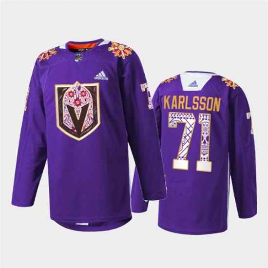 Men Vegas Golden Knights #71 William Karlsson Purple Hispanic Heritage Warmup Stitched Jersey