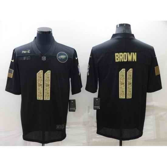 Men Philadelphia Eagles #11 A J Brown Black Camo Salute To Service Limited Stitched Jerse
