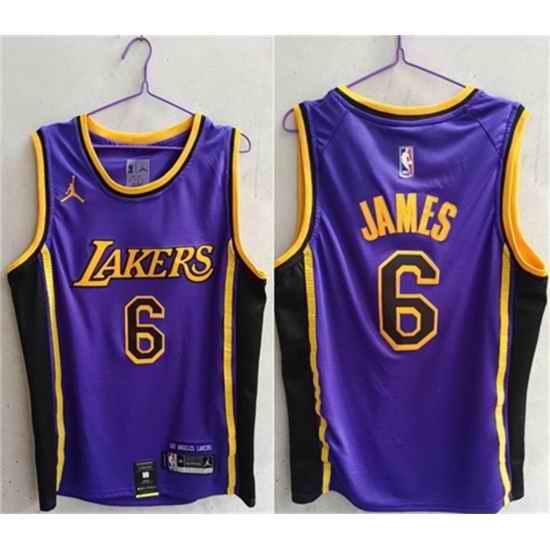 Men Los Angeles Lakers #6 LeBron James Purple Stitched Basketball Jersey