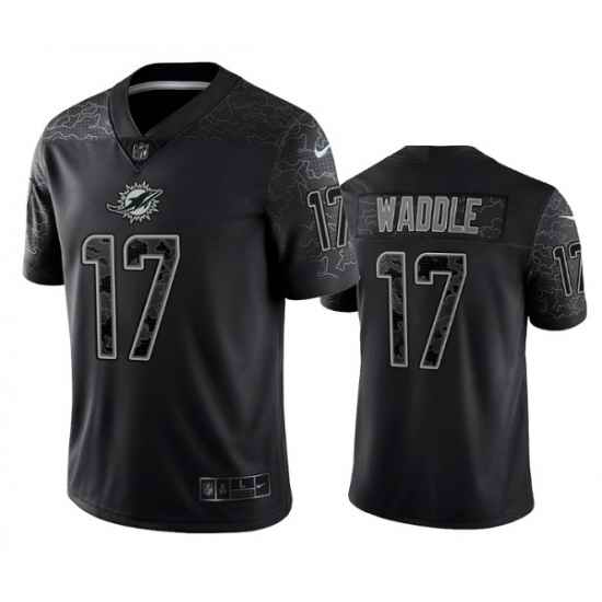 Men Miami Dolphins #17 Jaylen Waddle Black Reflective Limited Stitched Football Jersey