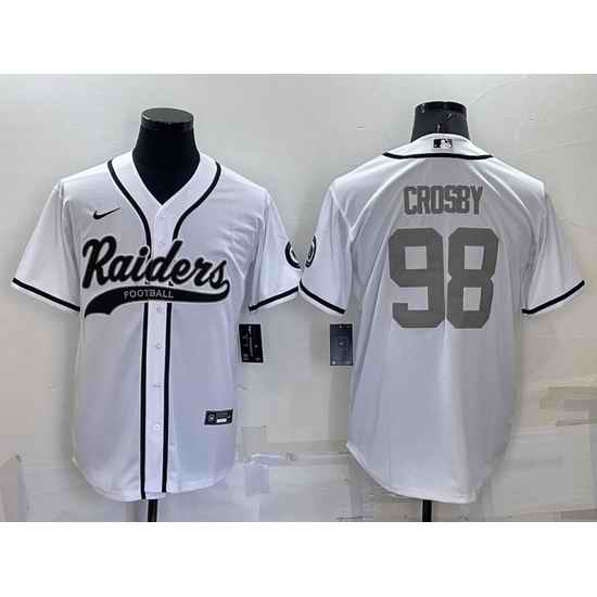 Men Las Vegas Raiders #98 Maxx Crosby White Grey Cool Base Stitched Baseball Jersey