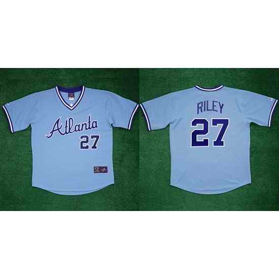 Men Atlanta Braves #27 Austin Riley 1982 Light Blue Cool Base Stitched Baseball Jersey