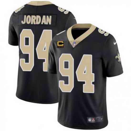 Men New Orleans Saints 94 Cameron Jordan 2022 Black With #4 Star C Patch Stitched Jersey