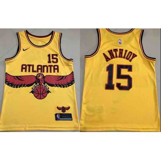 Men Atlanta Hawks Carmero Anthony #15 Yellow City Edition Stitched Jersey