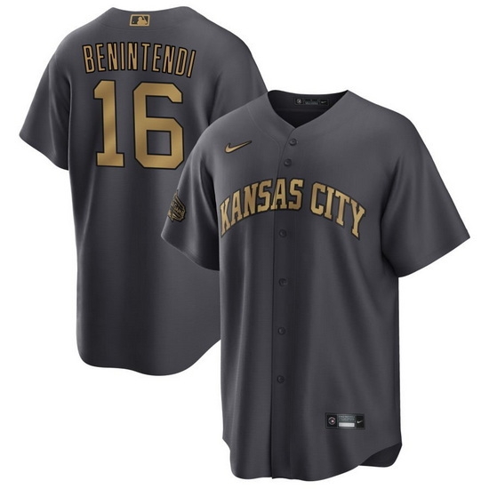 Men Kansas City Royals #16 Andrew Benintendi 2022 All Star Charcoal Cool Base Stitched Baseball Jersey