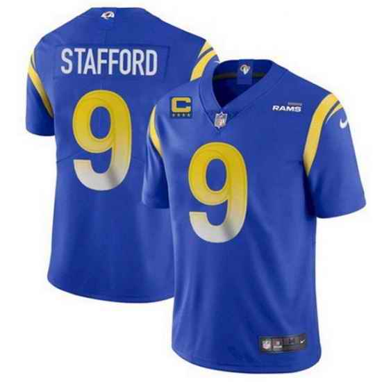 Men Los Angeles Rams 9 Matthew Stafford 2022 Royal With #4 Star C Patch Vapor Untouchable Limited Stitched Jersey