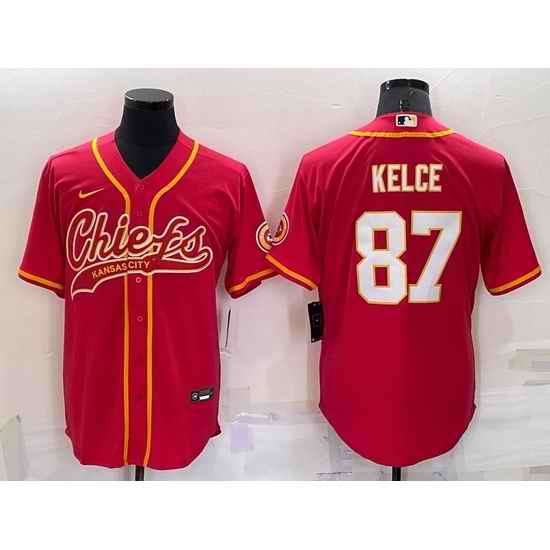 Men Kansas City Chiefs #87 Travis Kelce Red Cool Base Stitched Baseball Jersey