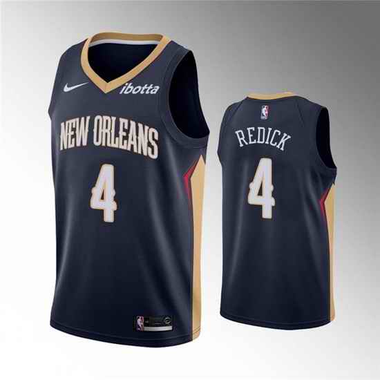 Men New Orleans Pelicans #4 J J  Redick Navy Icon Edition Stitched Jersey